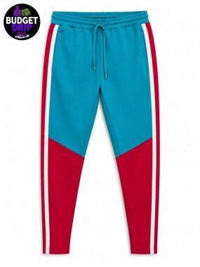Teal & Red Colorblock Joggers with Side Stripes